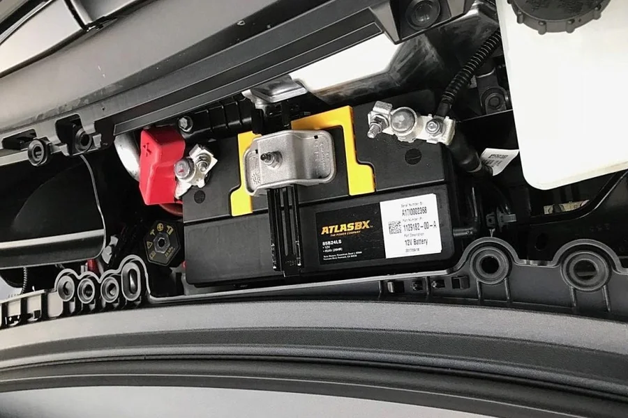 Tesla 12V AtlasBX battery replacement in the frunk at EV Central Service San Francisco