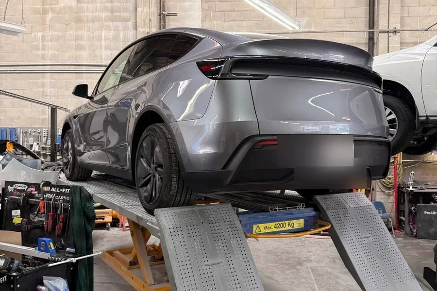 EV wheel alignment service on a Tesla at EV Central Service San Francisco